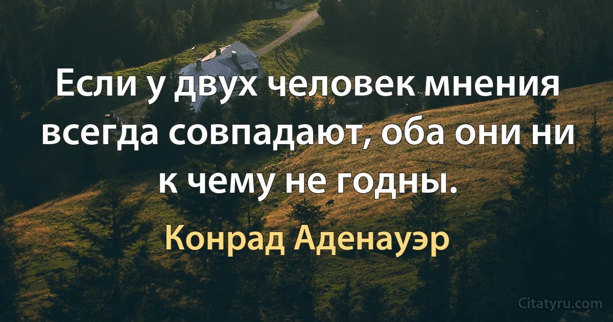 Если у двух человек мнения всегда совпадают, оба они ни к чему не годны. (Конрад Аденауэр)