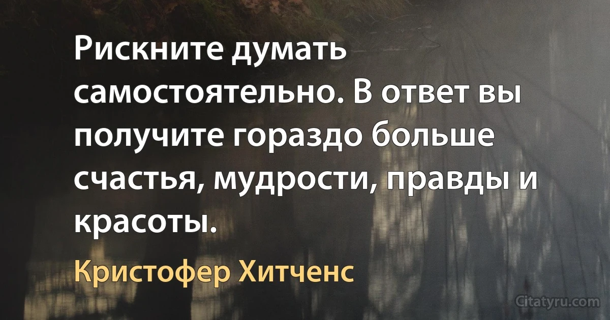 Рискните думать самостоятельно. В ответ вы получите гораздо больше счастья, мудрости, правды и красоты. (Кристофер Хитченс)