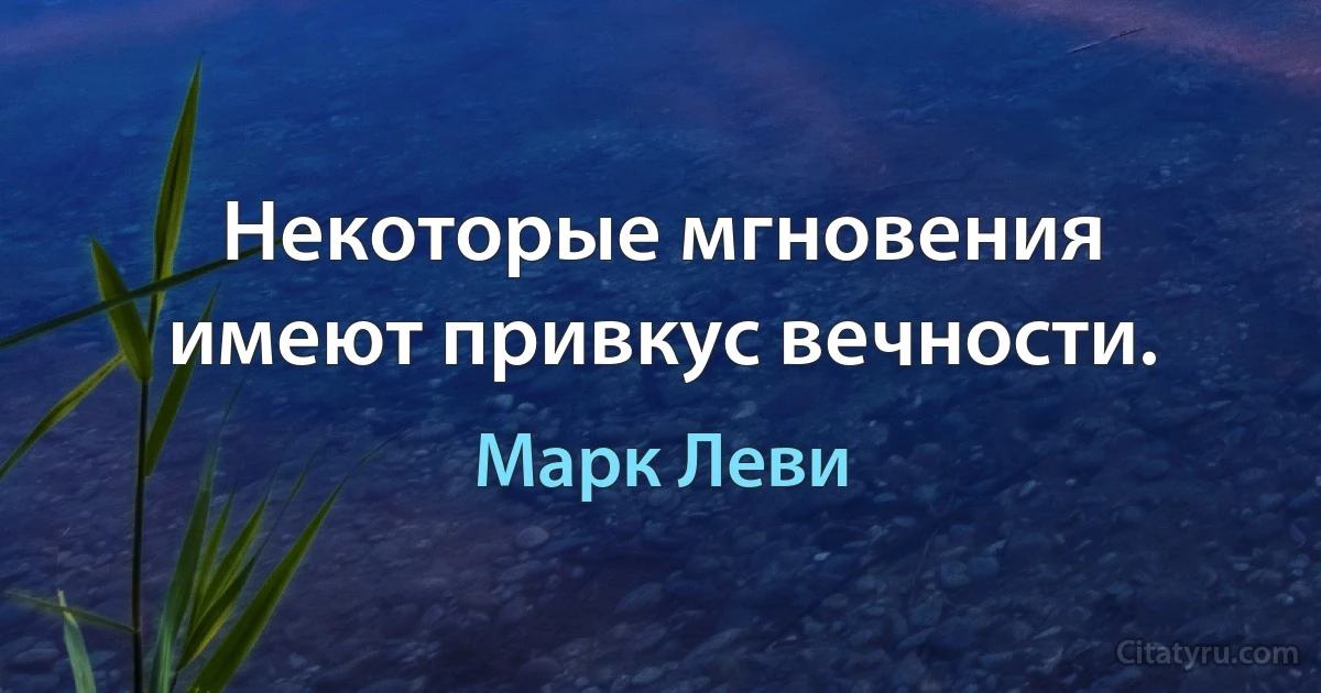 Некоторые мгновения имеют привкус вечности. (Марк Леви)