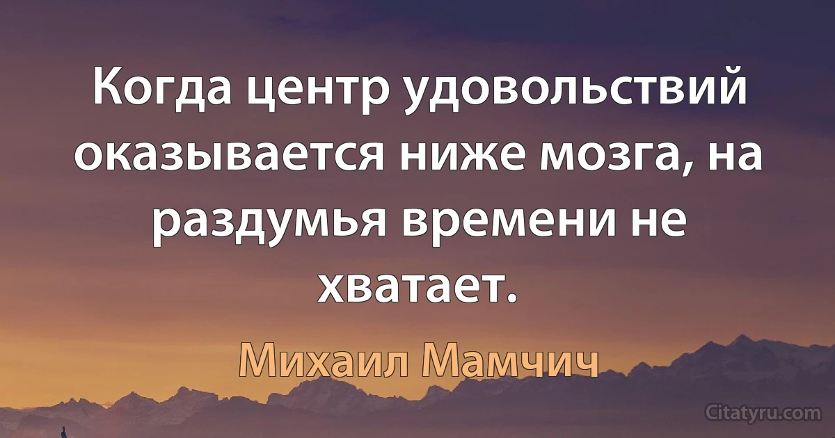 Когда центр удовольствий оказывается ниже мозга, на раздумья времени не хватает. (Михаил Мамчич)