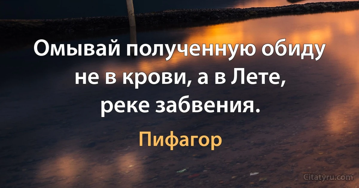 Омывай полученную обиду не в крови, а в Лете, реке забвения. (Пифагор)