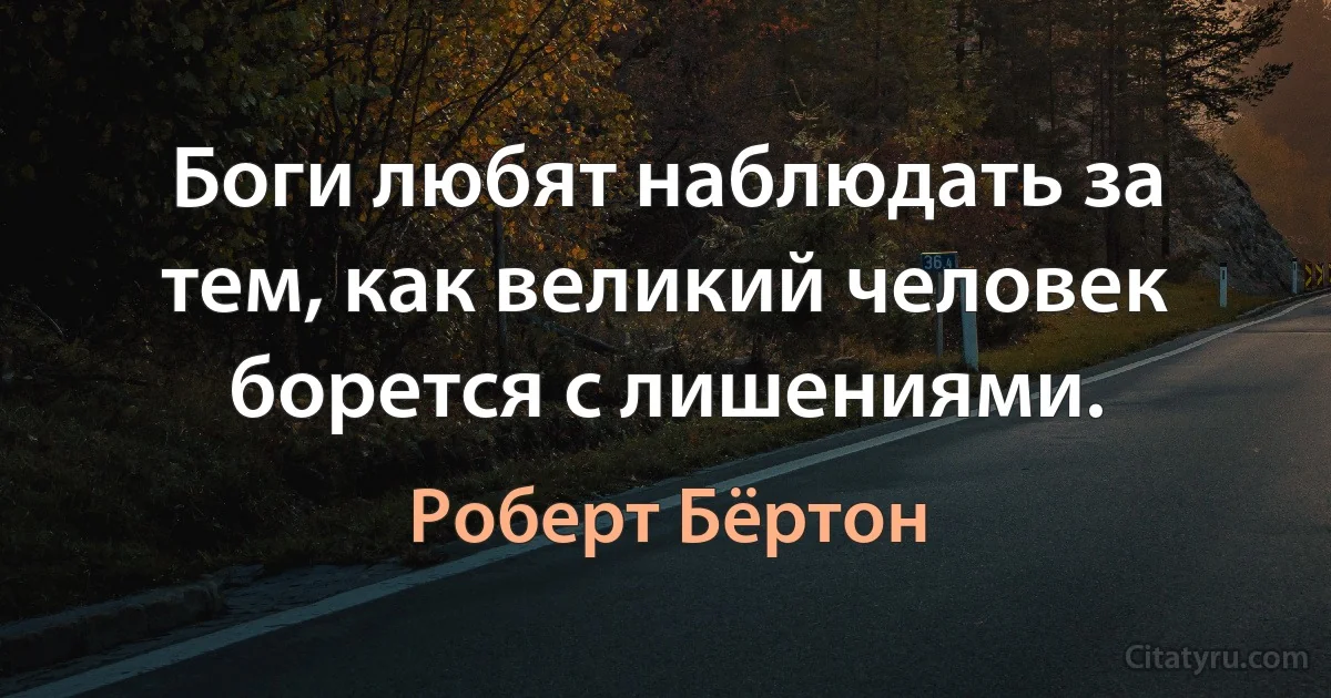 Боги любят наблюдать за тем, как великий человек борется с лишениями. (Роберт Бёртон)