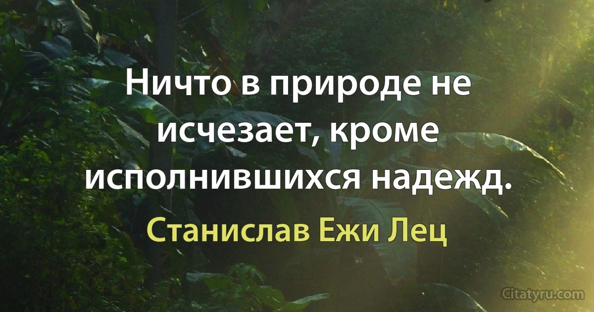 Ничто в природе не исчезает, кроме исполнившихся надежд. (Станислав Ежи Лец)