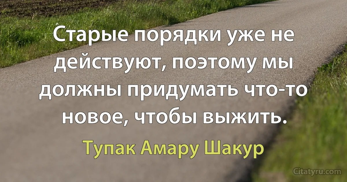 Старые порядки уже не действуют, поэтому мы должны придумать что-то новое, чтобы выжить. (Тупак Амару Шакур)