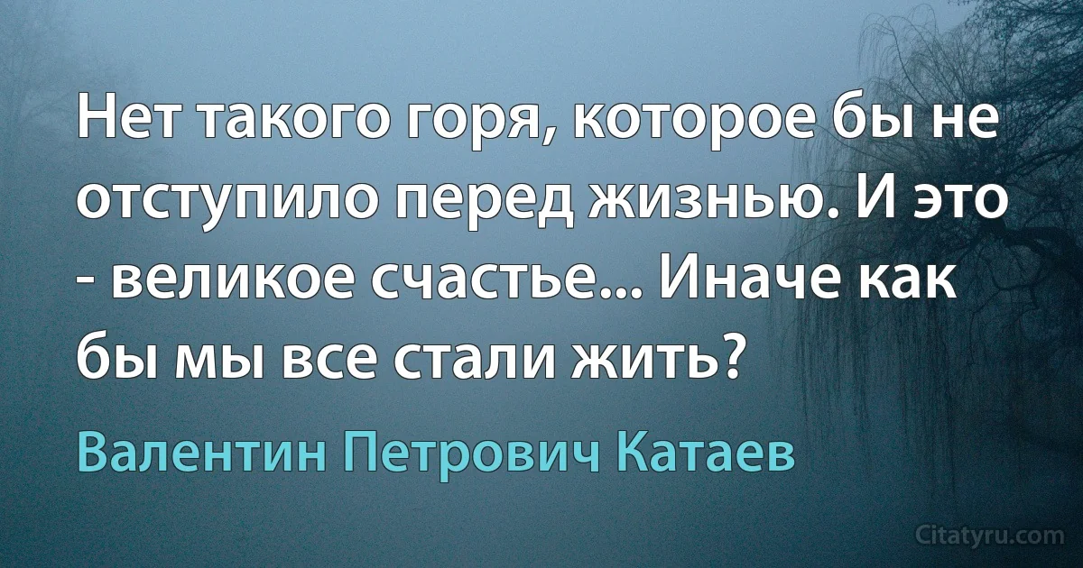 Нет такого горя, которое бы не отступило перед жизнью. И это - великое счастье... Иначе как бы мы все стали жить? (Валентин Петрович Катаев)