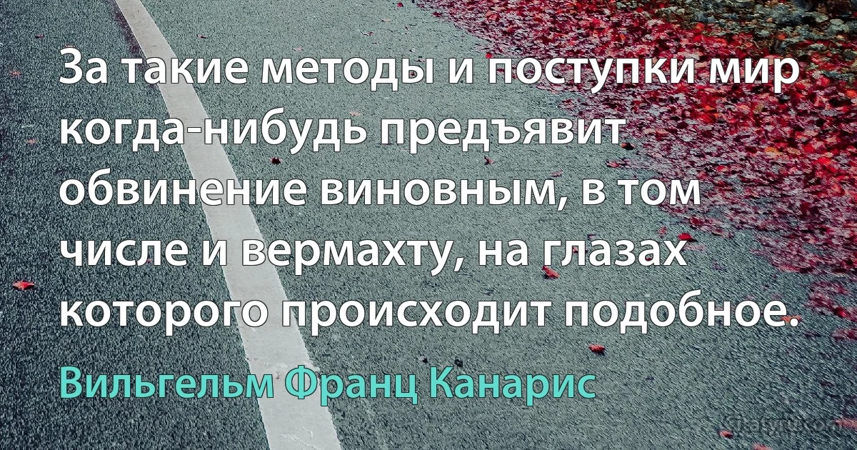 За такие методы и поступки мир когда-нибудь предъявит обвинение виновным, в том числе и вермахту, на глазах которого происходит подобное. (Вильгельм Франц Канарис)