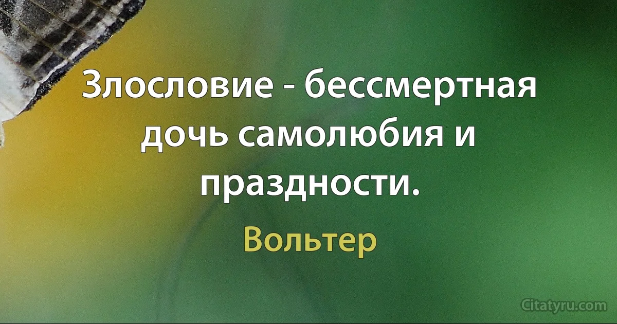 Злословие - бессмертная дочь самолюбия и праздности. (Вольтер)