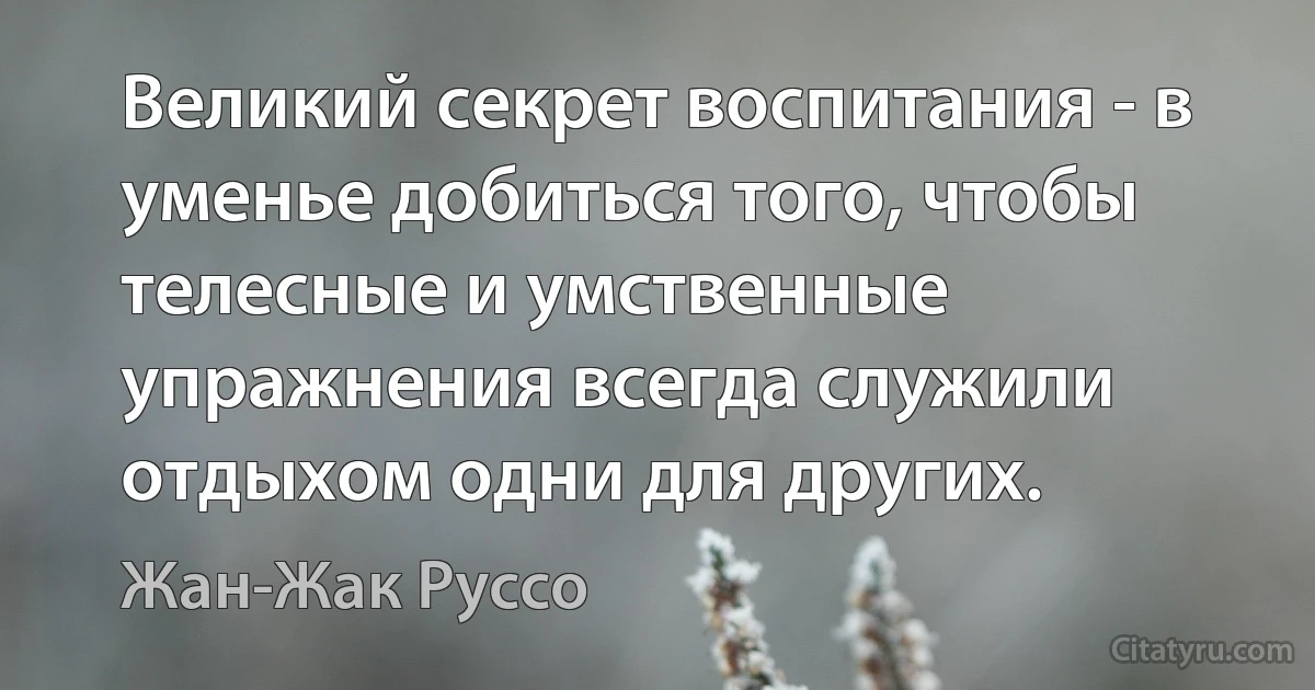 Великий секрет воспитания - в уменье добиться того, чтобы телесные и умственные упражнения всегда служили отдыхом одни для других. (Жан-Жак Руссо)