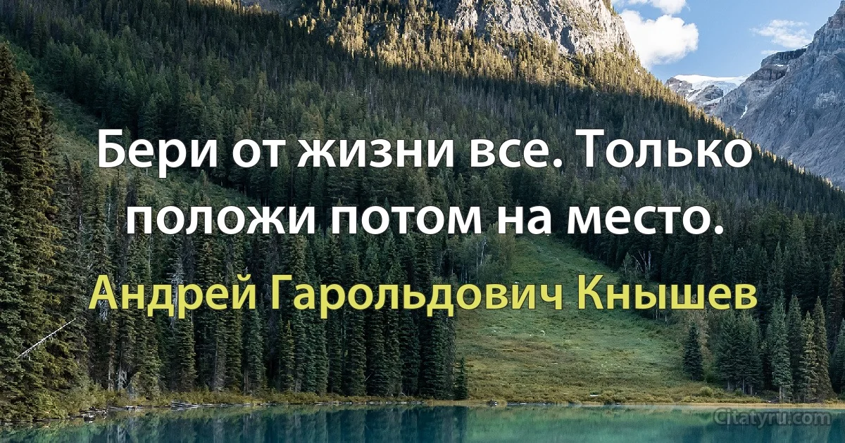 Бери от жизни все. Только положи потом на место. (Андрей Гарольдович Кнышев)