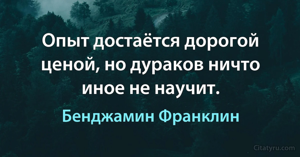 Опыт достаётся дорогой ценой, но дураков ничто иное не научит. (Бенджамин Франклин)