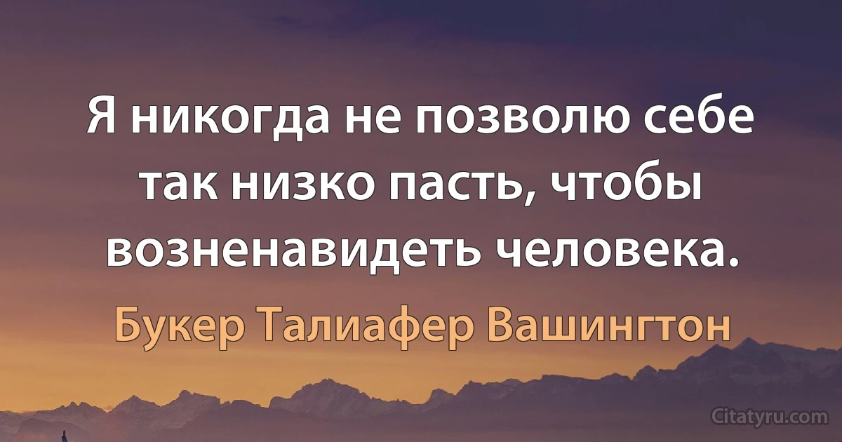 Я никогда не позволю себе так низко пасть, чтобы возненавидеть человека. (Букер Талиафер Вашингтон)