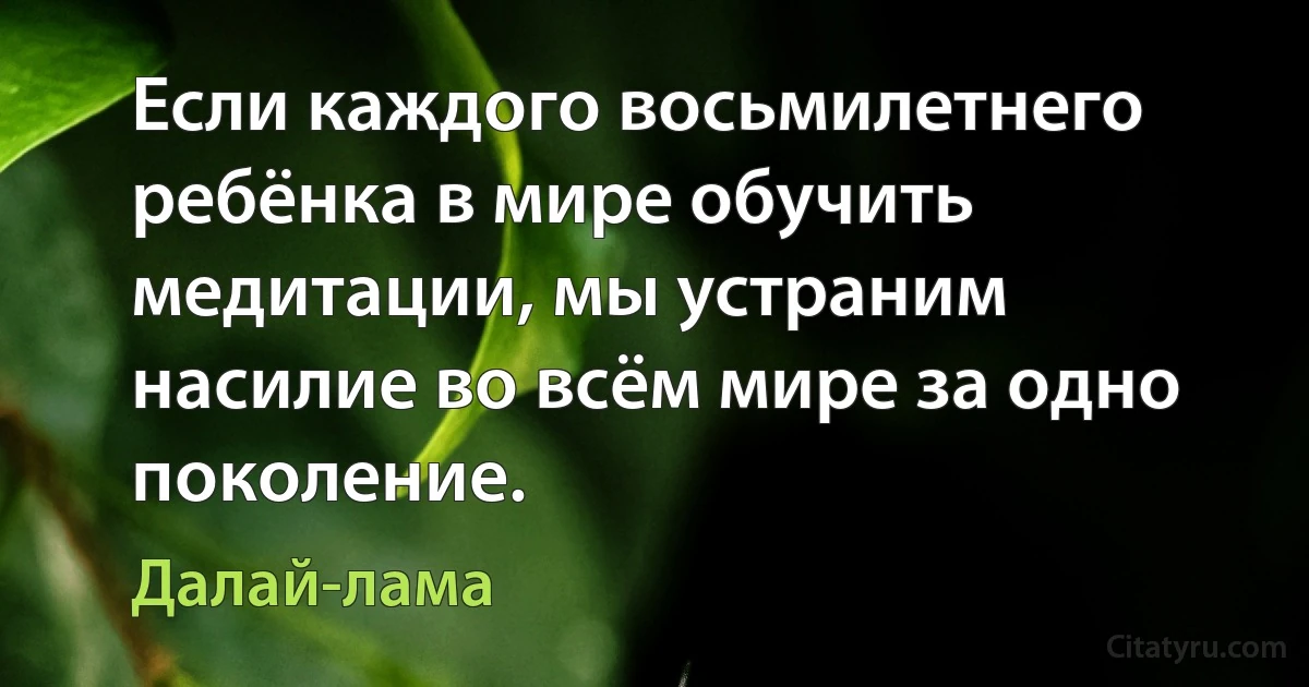 Если каждого восьмилетнего ребёнка в мире обучить медитации, мы устраним насилие во всём мире за одно поколение. (Далай-лама)