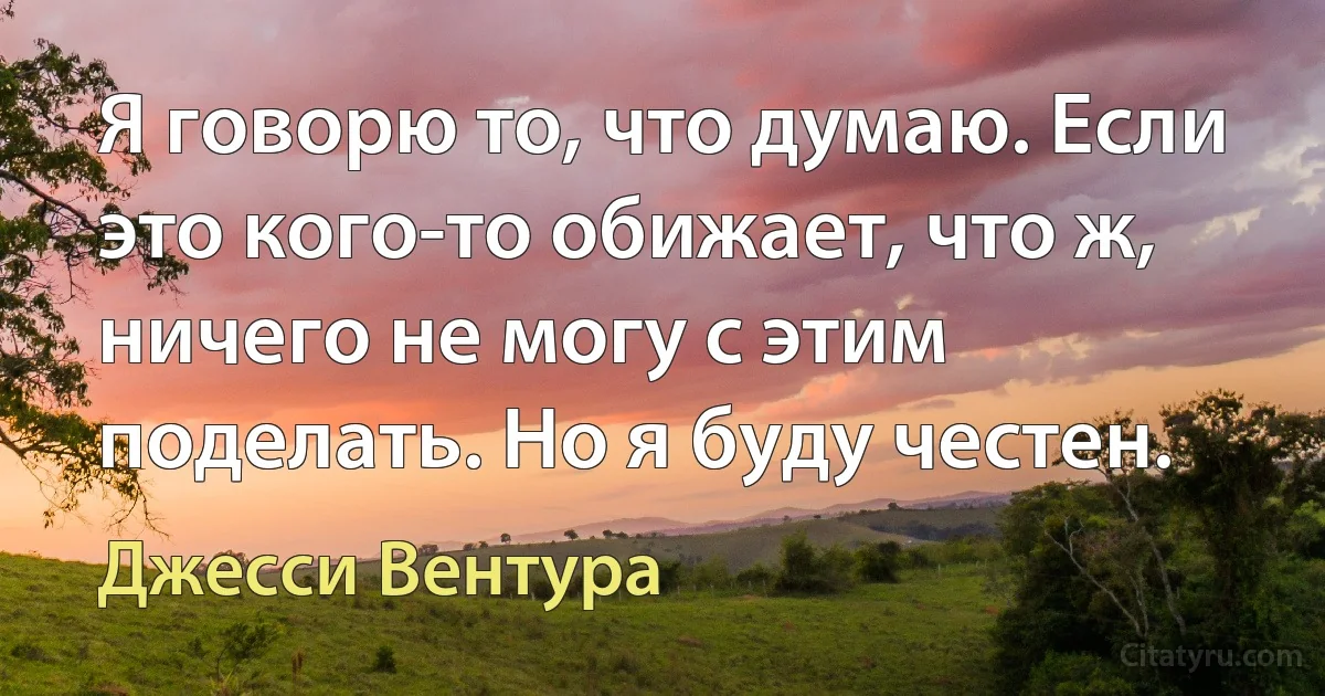 Я говорю то, что думаю. Если это кого-то обижает, что ж, ничего не могу с этим поделать. Но я буду честен. (Джесси Вентура)