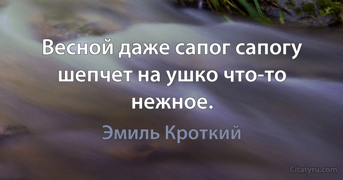 Весной даже сапог сапогу шепчет на ушко что-то нежное. (Эмиль Кроткий)