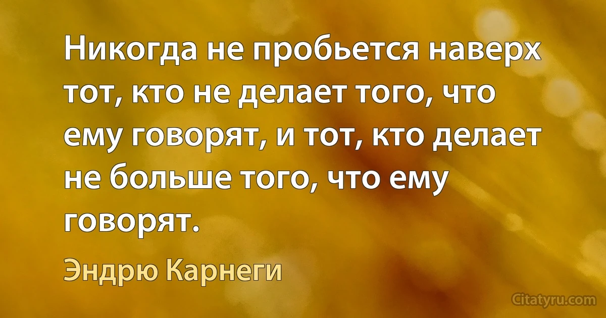 Никогда не пробьется наверх тот, кто не делает того, что ему говорят, и тот, кто делает не больше того, что ему говорят. (Эндрю Карнеги)