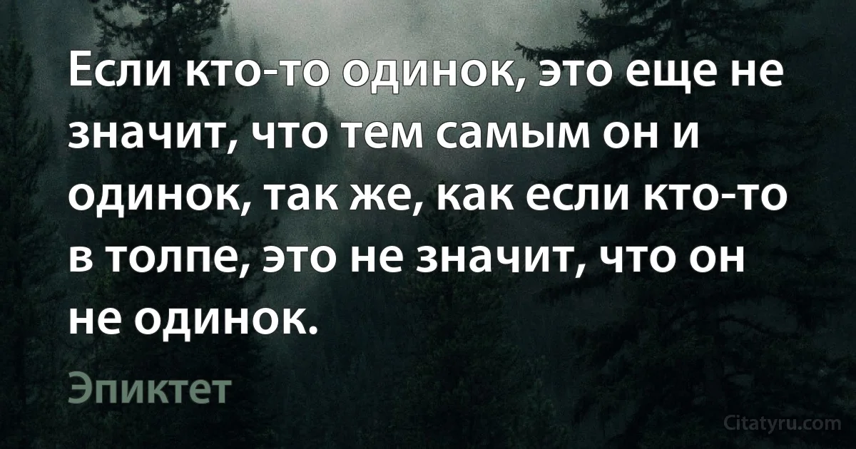 Если кто-то одинок, это еще не значит, что тем самым он и одинок, так же, как если кто-то в толпе, это не значит, что он не одинок. (Эпиктет)