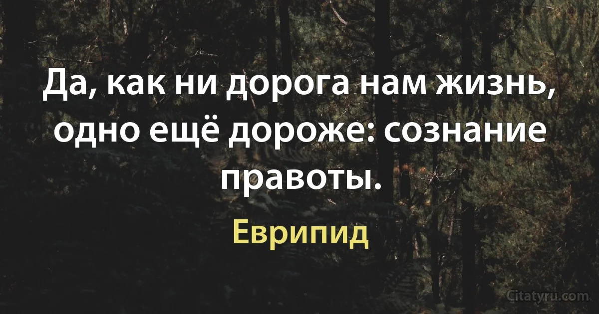 Да, как ни дорога нам жизнь, одно ещё дороже: сознание правоты. (Еврипид)