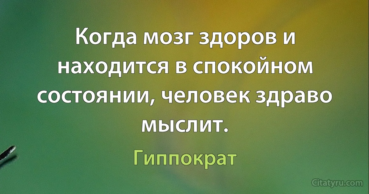 Когда мозг здоров и находится в спокойном состоянии, человек здраво мыслит. (Гиппократ)