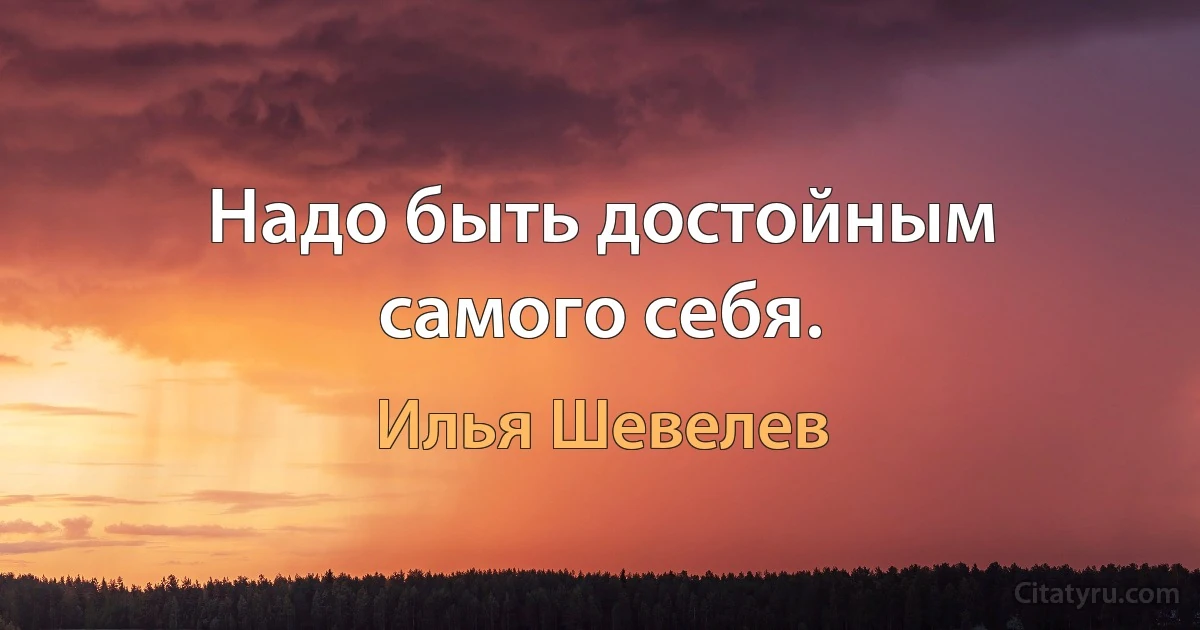 Надо быть достойным самого себя. (Илья Шевелев)