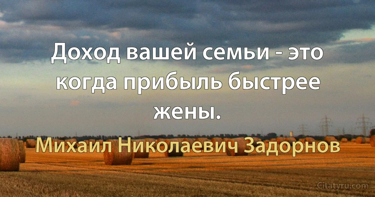 Доход вашей семьи - это когда прибыль быстрее жены. (Михаил Николаевич Задорнов)