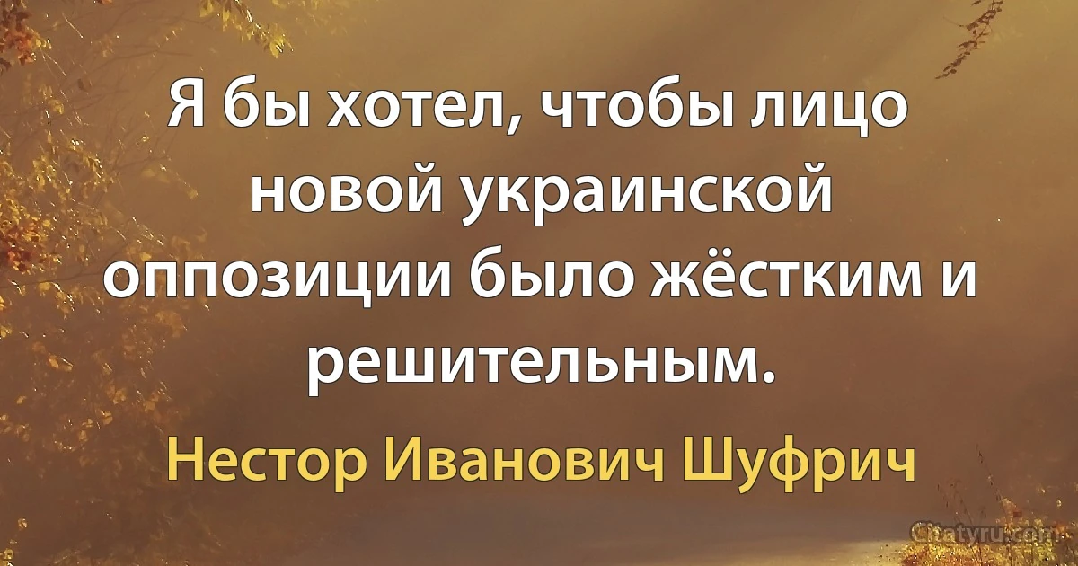 Я бы хотел, чтобы лицо новой украинской оппозиции было жёстким и решительным. (Нестор Иванович Шуфрич)