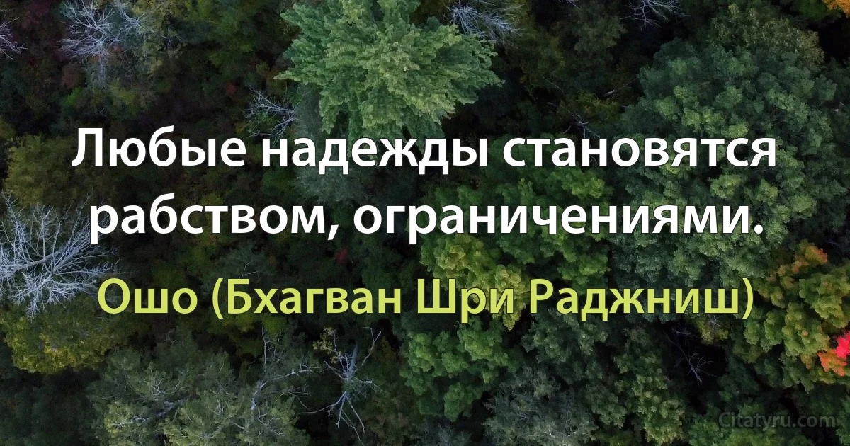 Любые надежды становятся рабством, ограничениями. (Ошо (Бхагван Шри Раджниш))