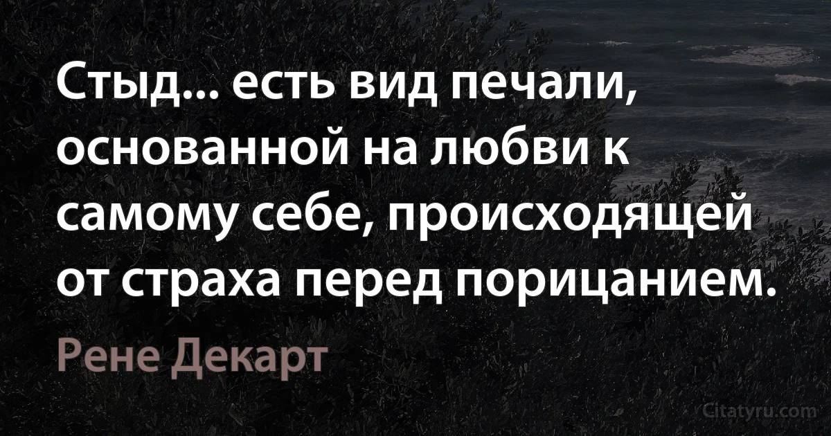 Стыд... есть вид печали, основанной на любви к самому себе, происходящей от страха перед порицанием. (Рене Декарт)