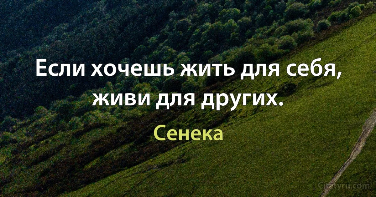 Если хочешь жить для себя, живи для других. (Сенека)