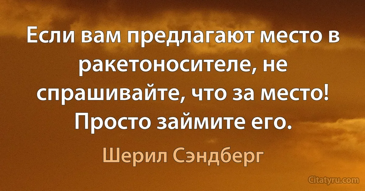 Если вам предлагают место в ракетоносителе, не спрашивайте, что за место! Просто займите его. (Шерил Сэндберг)