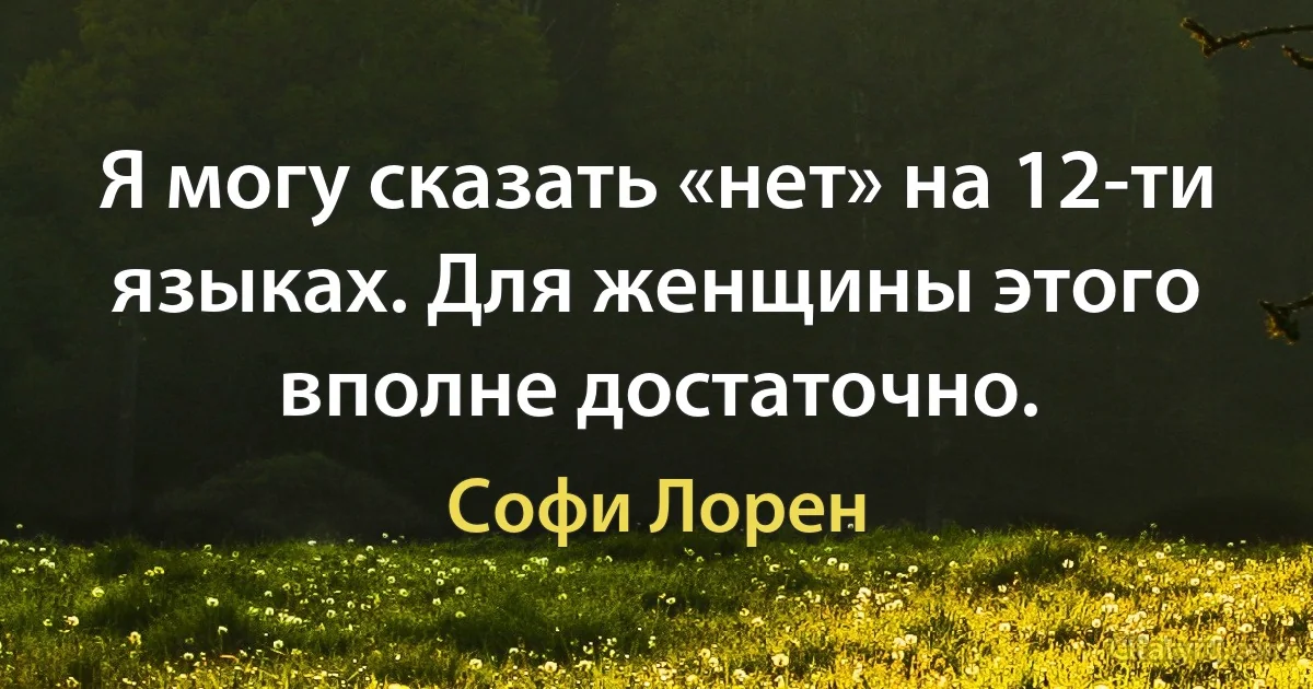 Я могу сказать «нет» на 12-ти языках. Для женщины этого вполне достаточно. (Софи Лорен)