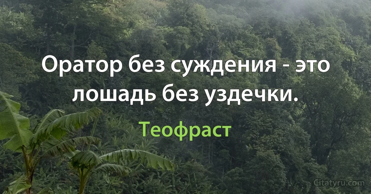 Оратор без суждения - это лошадь без уздечки. (Теофраст)