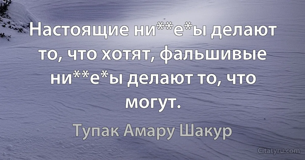 Настоящие ни**е*ы делают то, что хотят, фальшивые ни**е*ы делают то, что могут. (Тупак Амару Шакур)