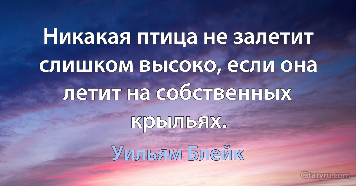 Никакая птица не залетит слишком высоко, если она летит на собственных крыльях. (Уильям Блейк)