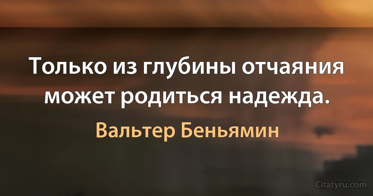 Только из глубины отчаяния может родиться надежда. (Вальтер Беньямин)