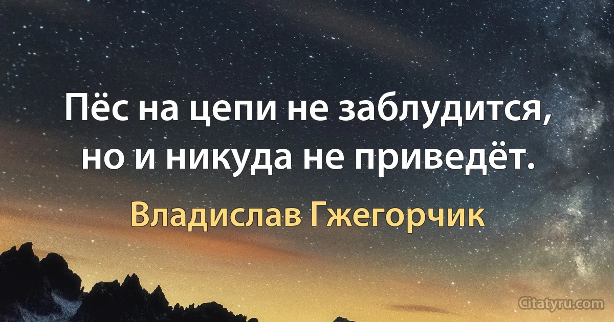 Пёс на цепи не заблудится, но и никуда не приведёт. (Владислав Гжегорчик)