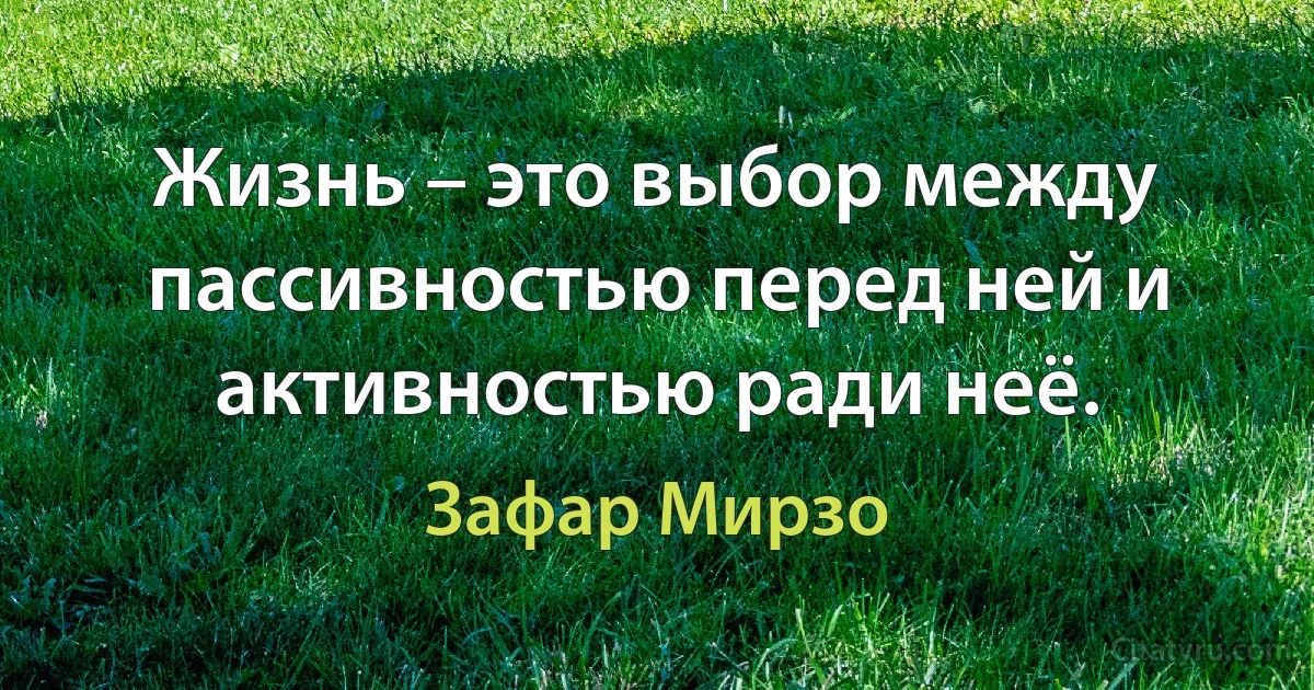 Жизнь – это выбор между пассивностью перед ней и активностью ради неё. (Зафар Мирзо)