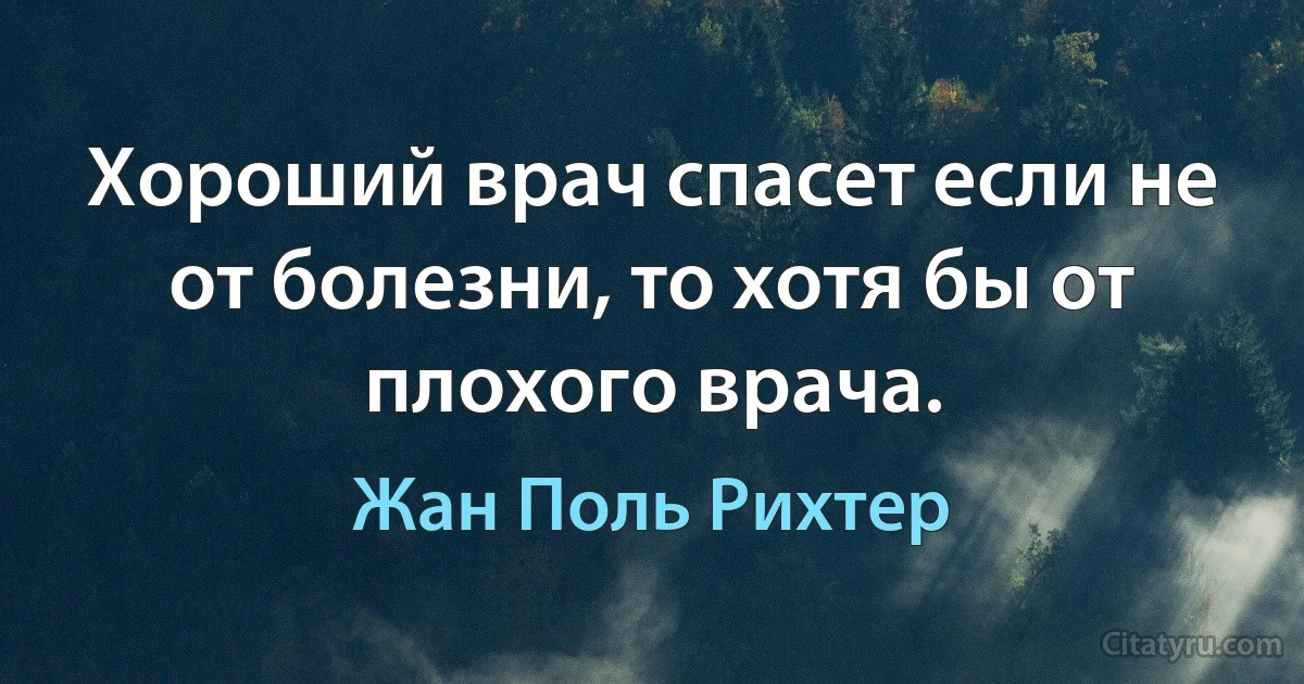 Хороший врач спасет если не от болезни, то хотя бы от плохого врача. (Жан Поль Рихтер)