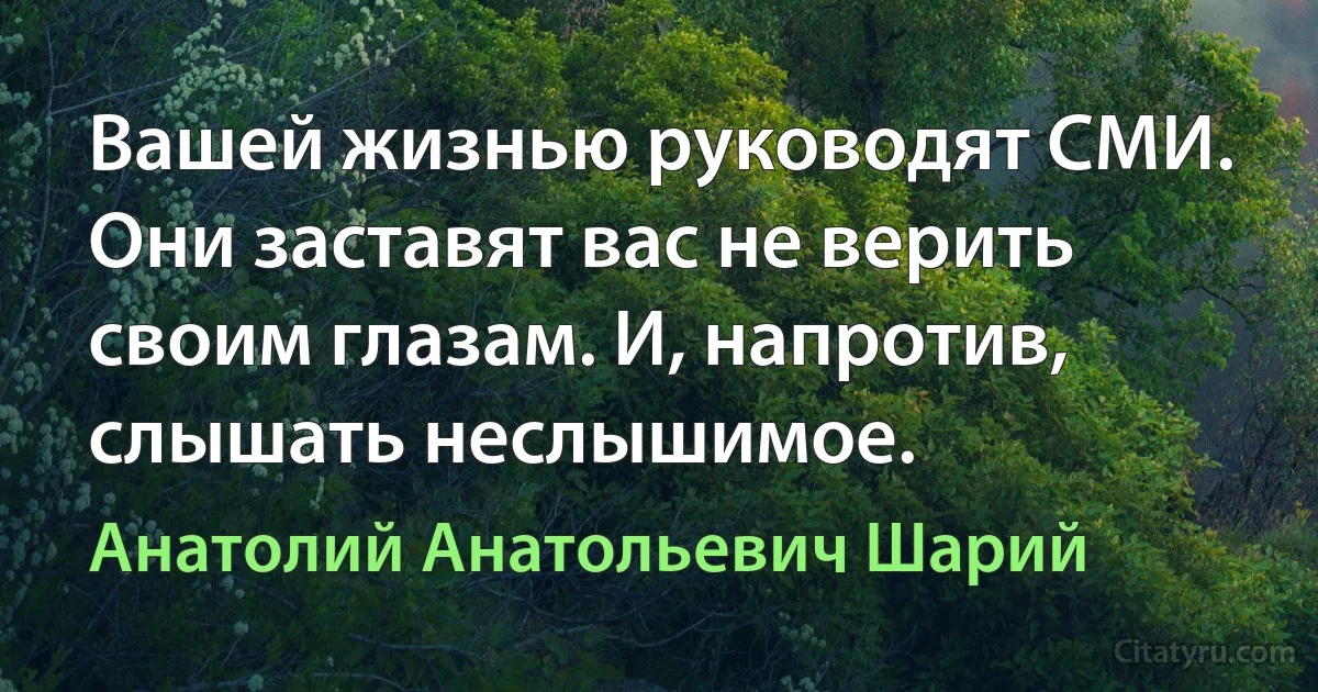 Вашей жизнью руководят СМИ. Они заставят вас не верить своим глазам. И, напротив, слышать неслышимое. (Анатолий Анатольевич Шарий)