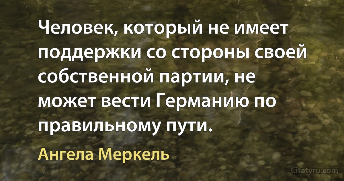 Человек, который не имеет поддержки со стороны своей собственной партии, не может вести Германию по правильному пути. (Ангела Меркель)