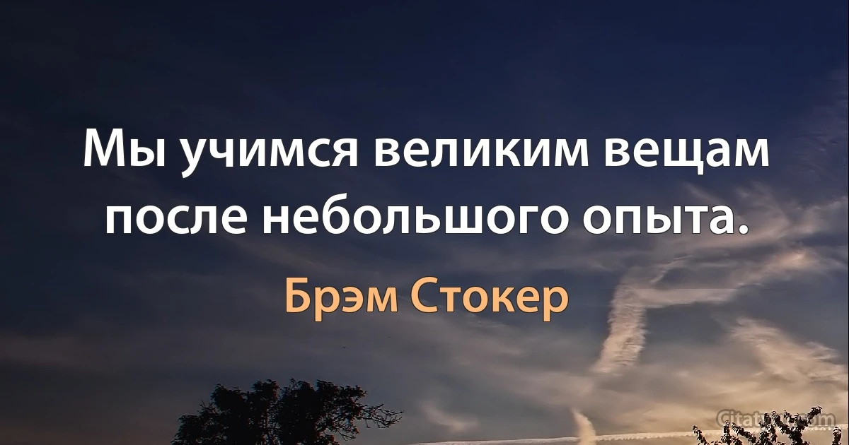 Мы учимся великим вещам после небольшого опыта. (Брэм Стокер)