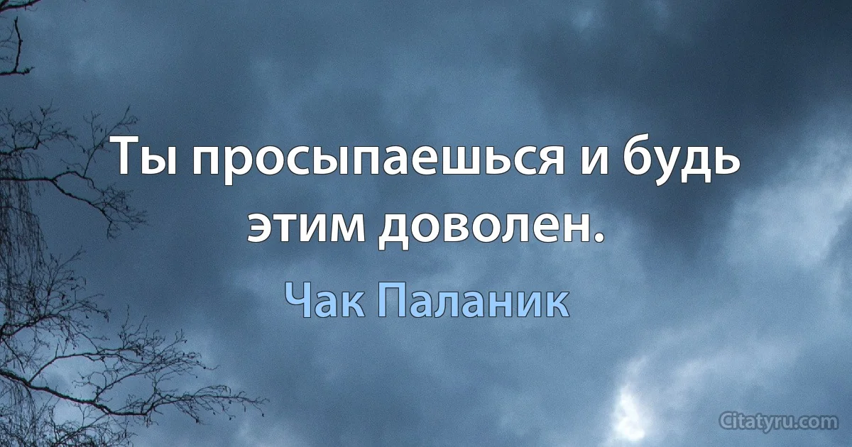 Ты просыпаешься и будь этим доволен. (Чак Паланик)