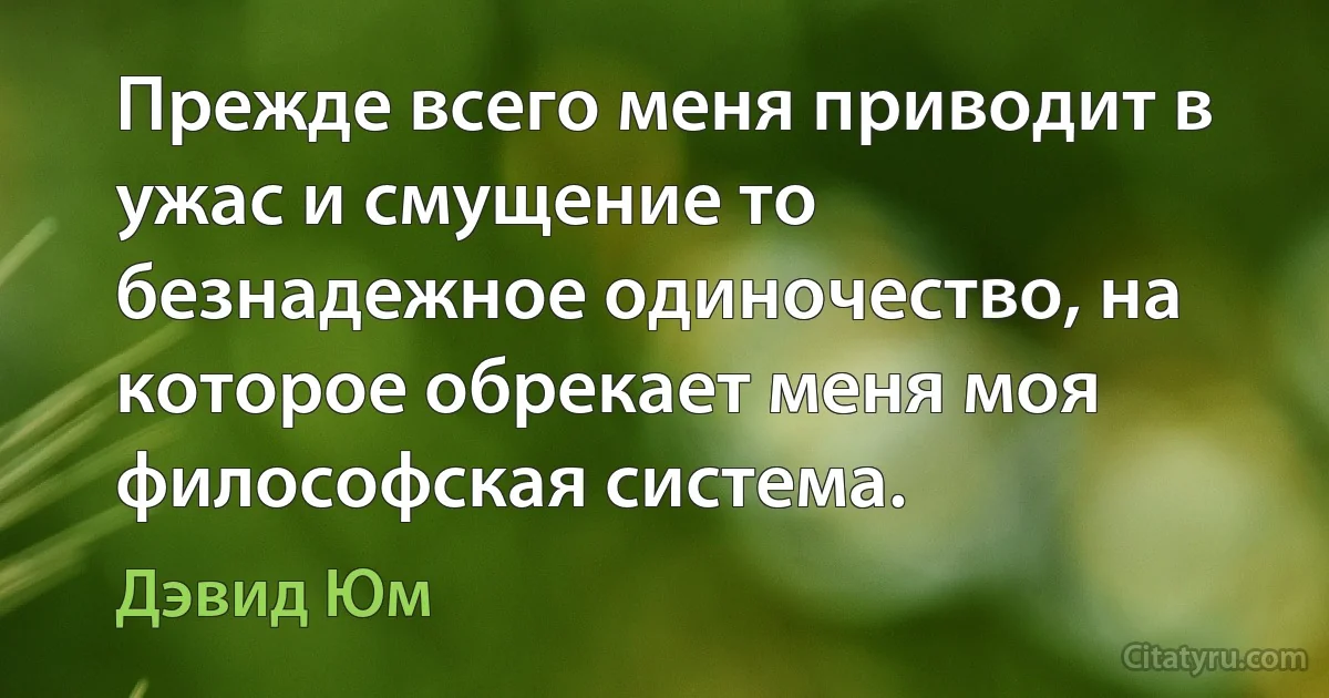 Прежде всего меня приводит в ужас и смущение то безнадежное одиночество, на которое обрекает меня моя философская система. (Дэвид Юм)