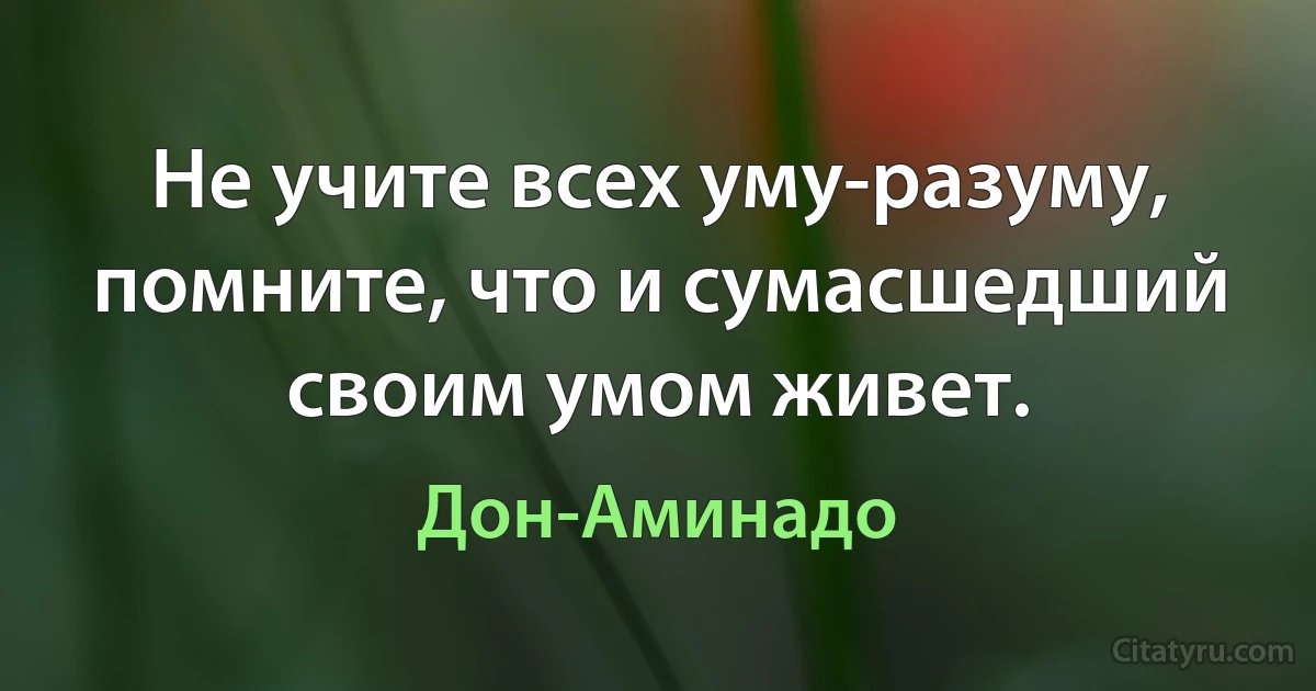 Не учите всех уму-разуму, помните, что и сумасшедший своим умом живет. (Дон-Аминадо)