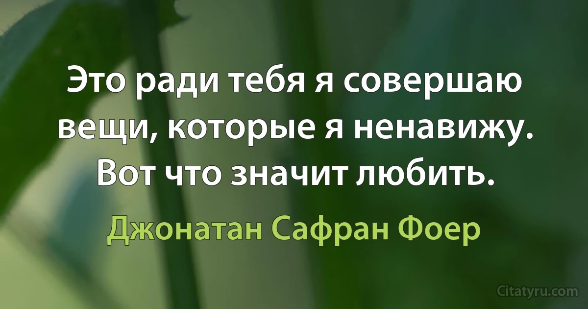 Это ради тебя я совершаю вещи, которые я ненавижу. Вот что значит любить. (Джонатан Сафран Фоер)