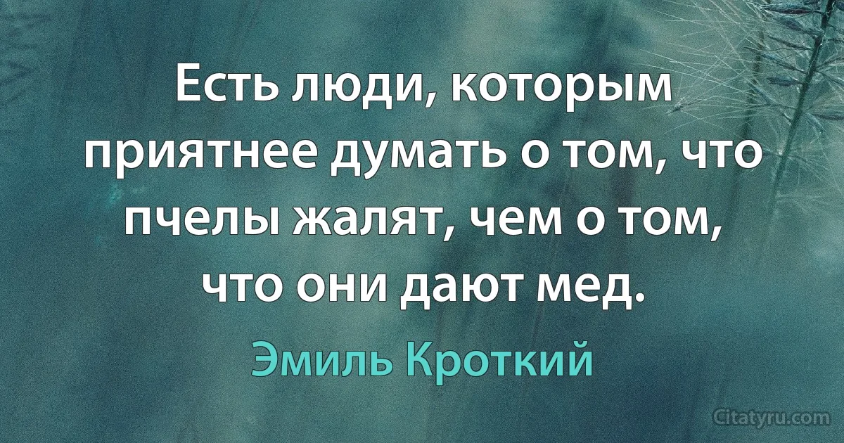 Есть люди, которым приятнее думать о том, что пчелы жалят, чем о том, что они дают мед. (Эмиль Кроткий)