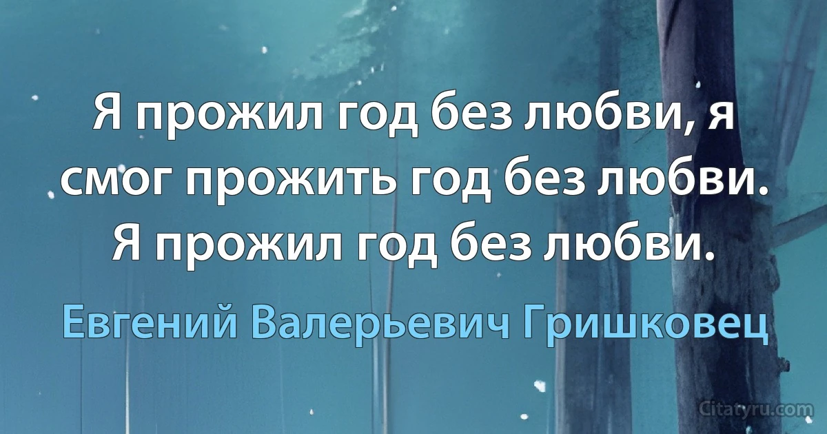 Я прожил год без любви, я смог прожить год без любви.
Я прожил год без любви. (Евгений Валерьевич Гришковец)