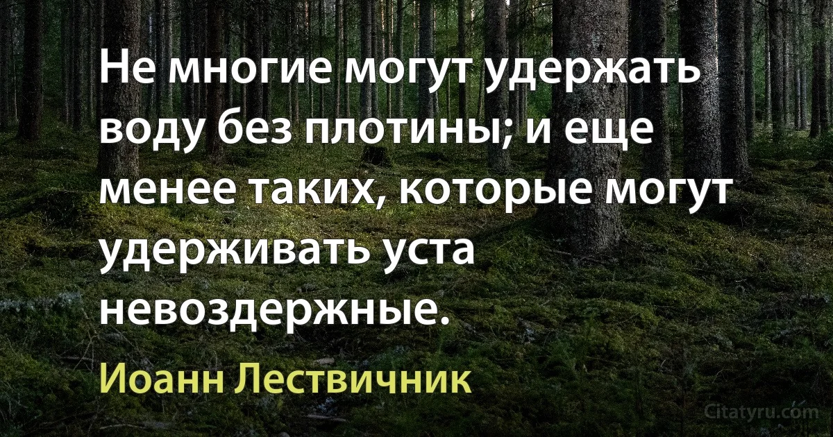 Не многие могут удержать воду без плотины; и еще менее таких, которые могут удерживать уста невоздержные. (Иоанн Лествичник)