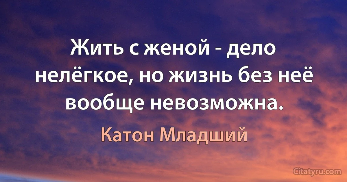 Жить с женой - дело нелёгкое, но жизнь без неё вообще невозможна. (Катон Младший)