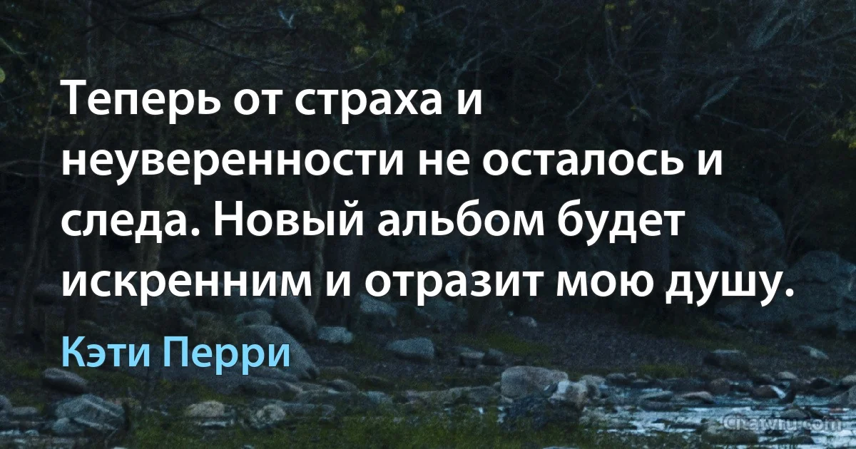 Теперь от страха и неуверенности не осталось и следа. Новый альбом будет искренним и отразит мою душу. (Кэти Перри)