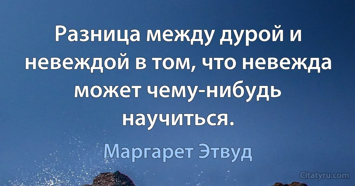 Разница между дурой и невеждой в том, что невежда может чему-нибудь научиться. (Маргарет Этвуд)